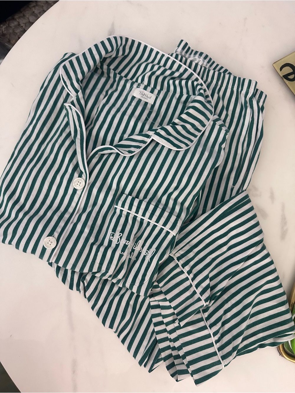 BedHead Pajamas The Beverly Hills Hotel Green Stripe PJ Set Women's Medium M